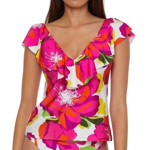 Trina Turk Bloom Ruffle Plunge Tankini Top Women's Size 8